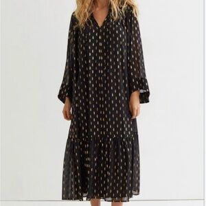 H&M Black maxi caftan Dress with Gold foil pattern. Blogger fave. NWT